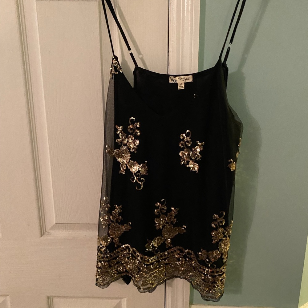 Black tank with mesh and sequins